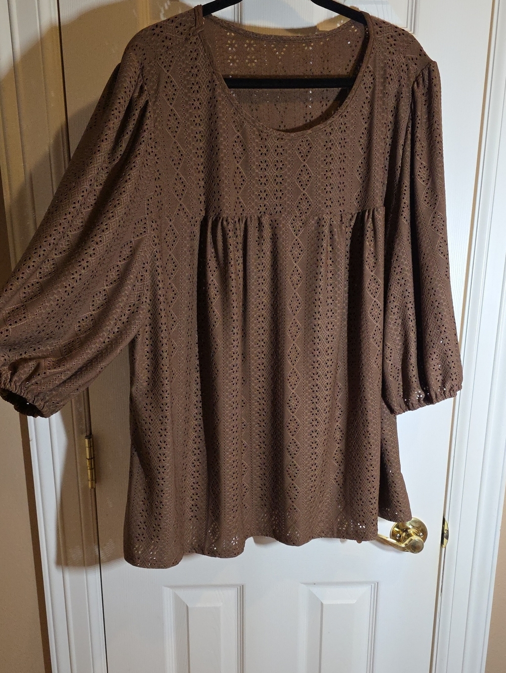 SHEIN Brown Eyelet Peasant Blouse